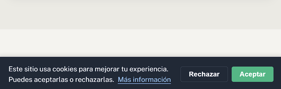 Banner de cookies del plugin con los botones Rechazar y Aceptar